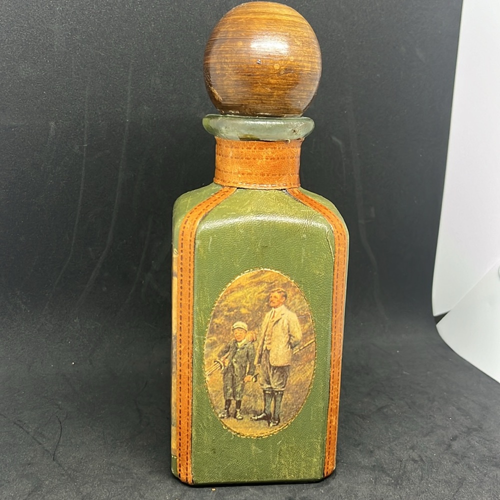 Fausto Conturi Italian Leather Liquor Bottle Decanter Florence Italy FOR GOLFER - Picture 2 of 7